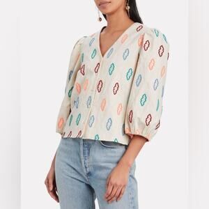 Résumé Shelia Embroidered button down Blouse size 2 USA cotton blend‎ Boho